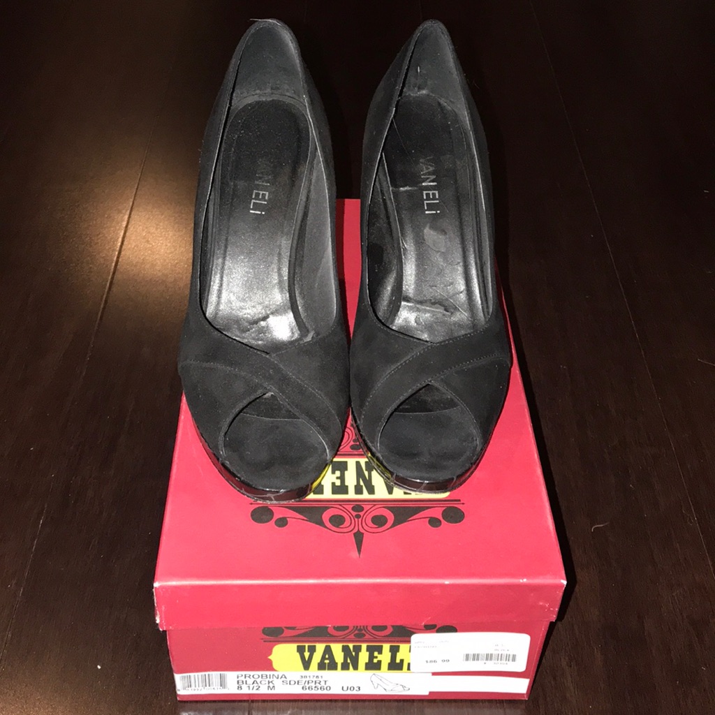 Vaneli Probina Black Suede Heels With Croc Trim